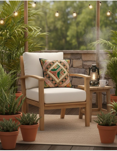 Black Indian Embroidered Cushion 40x40 – Unique Ethnic Cover
