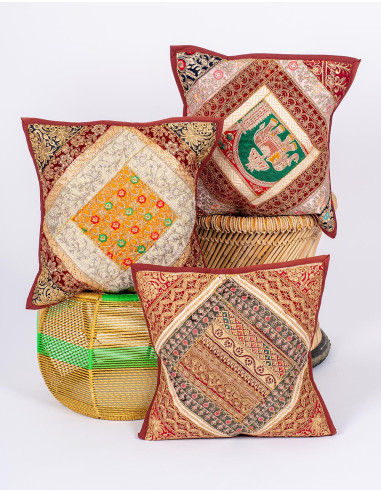Terracotta Cushion with Indian Hand Embroidery...