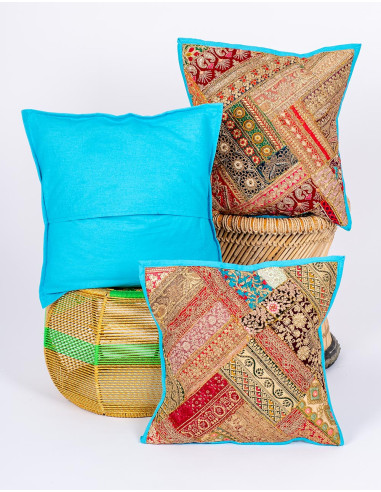 Light Blue Cushion with Indian Hand Embroidery...