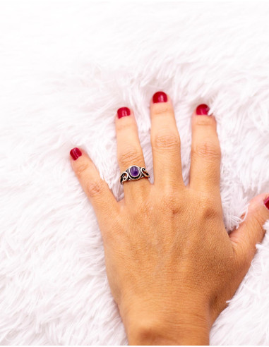 Handcrafted Indian Silver Ring with Natural...