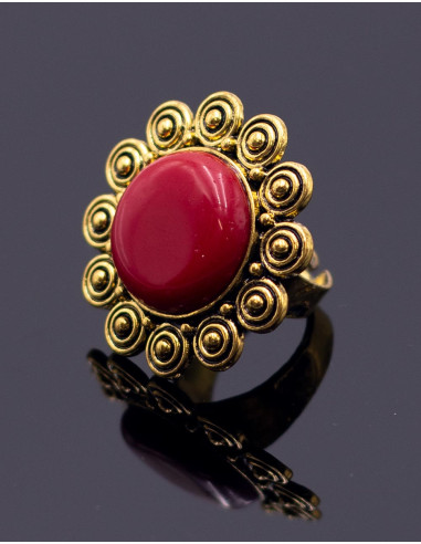 Handmade Indian Gold Ring with Large Stone –...