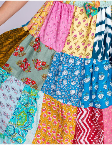 Gonna lunga in cotone indiano con patchwork –...
