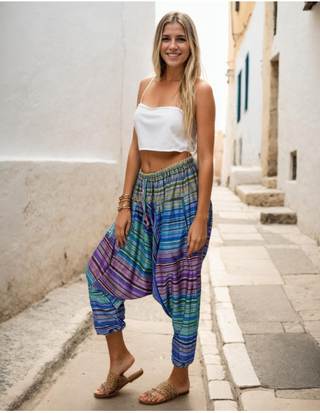 Calças afegãs unissex multicoloridas – estilo étnico indiano boho