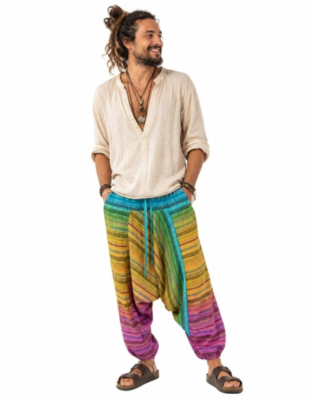 Calças afegãs unissex multicoloridas – estilo étnico indiano boho