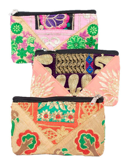 Grande trousse de toilette indienne patchwork faite main – Étui ethnique unique