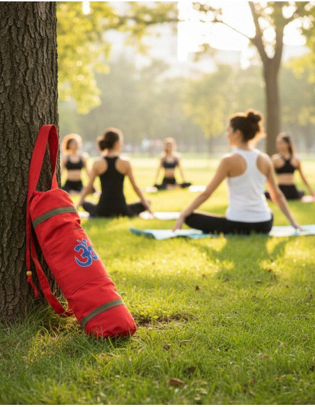 Bolsa para tapete de ioga com símbolo Om – feita à mão em algodão.