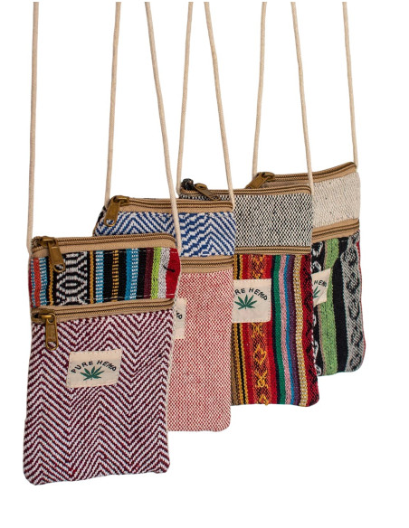 Bolsa transversal pequena de cânhamo para celular – estilo étnico boho