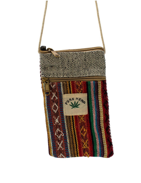 Piccola borsa a tracolla in canapa per cellulare – Stile etnico boho