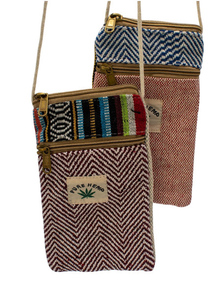 Bolsa transversal pequena de cânhamo para celular – estilo étnico boho