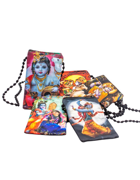 Umhängetasche für Mobiltelefone mit hinduistischen Göttern – Handgefertigte ethnische Tasche