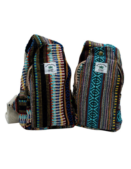 Dreieckiger Rucksack aus mehrfarbigem Hanf – Unisex, handgefertigt im Boho-Stil