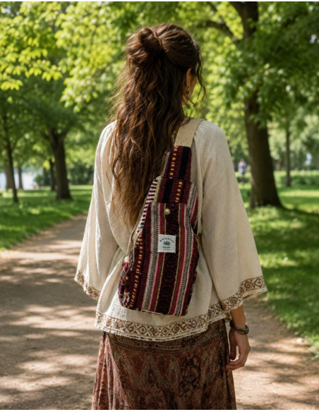 Multicolor Hemp Triangular Backpack – Unisex Handmade Boho