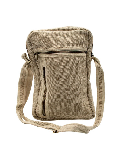 Sac bandoulière unisexe en chanvre couleur os – Sac bohème à 5 poches