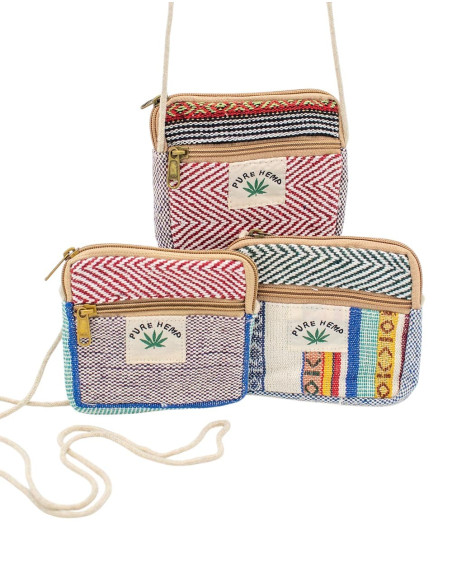 Piccola borsa a tracolla in canapa fatta a mano – Portamonete etnico boho
