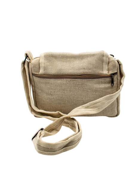 Bone-Colored Hemp Crossbody Bag – Boho Ethnic Bag with Flap