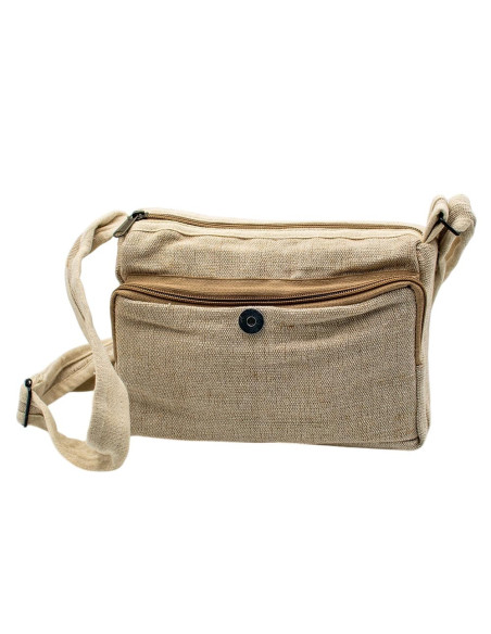 Borsa a tracolla in canapa color osso – Borsa etnica boho con patta