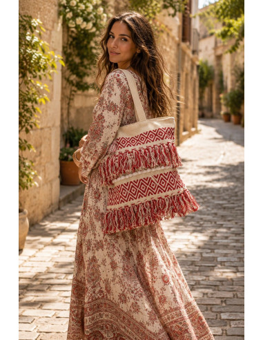 Sac bohème fait main avec franges et pompons –...