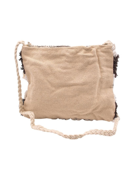 Bolsa transversal boho com franjas e pompons – design étnico feito à mão