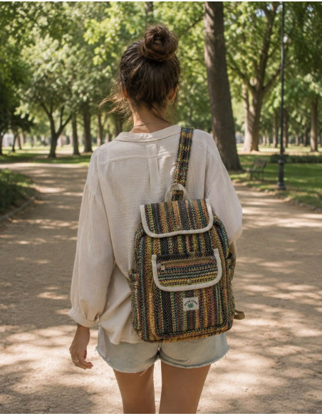 Grand sac à dos coloré en chanvre – Sac à dos ethnique bohème