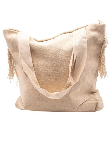 Bolsa Boho Bege com Franjas e Pompons –...