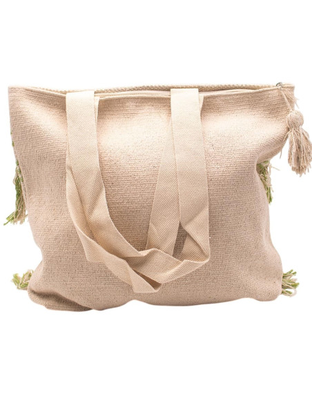Sac bohème vert clair à pompons – Sac fait main d'inspiration indienne