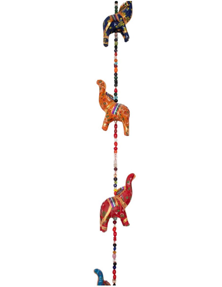 Pendentif décoratif composé de 7 éléphants en tissu – Artisanat ethnique indien