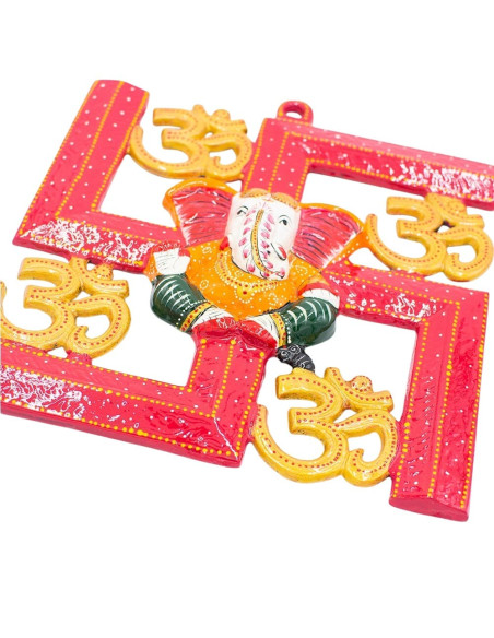 Ganesha Metal Picture with Om Symbols – Indian Decoration