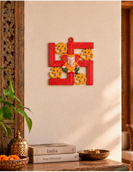 Ganesha Metal Picture with Om Symbols – Indian Decoration