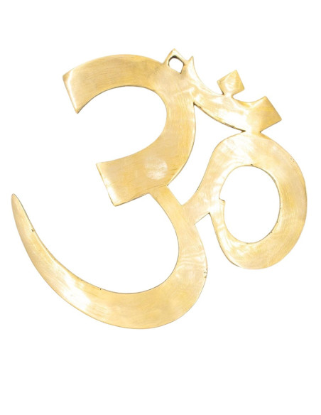 Símbolo decorativo Om em metal dourado – Decoração espiritual indiana