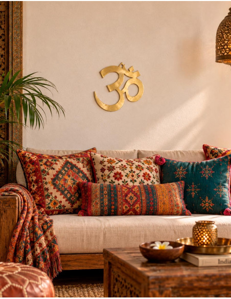 Symbole Om décoratif en métal doré – Décoration spirituelle indienne