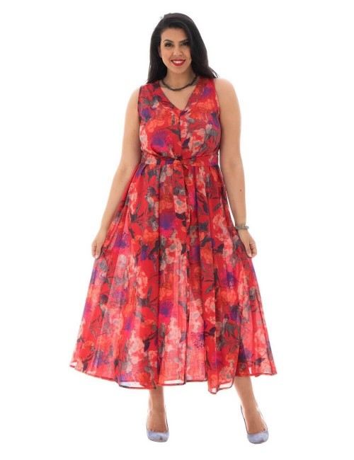 abito lungo-largo-fiocco rosso-plus-size