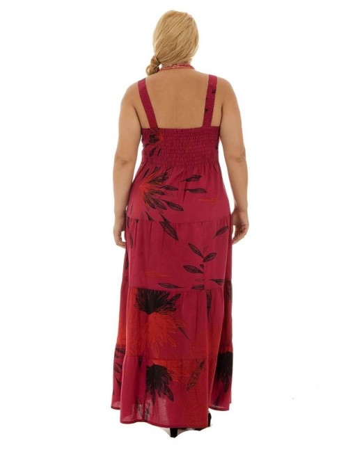 Kleid-Rüschen-Sommer-Rot-Plus-Größe-Rücken