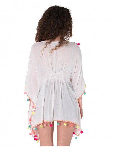 Poncho-bianco-pompon-boho-chic