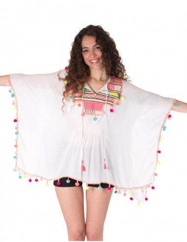 Poncho bianco ricamato boho chic