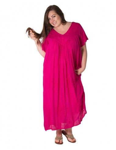 Robe-économique-longue-femme-grande-taille-broderie-jaune