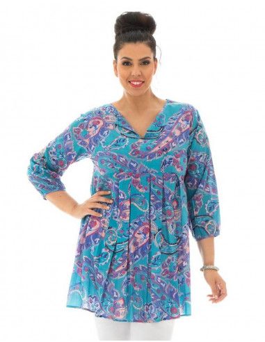 Bluse-Frau-plus-Größe-Ärmel-und-Tische-hellblau