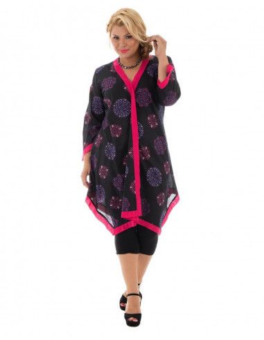 Tunika-Frau-plus-Größe-2xl-unebene-Spitzen-mit-Ärmeln-schwarz