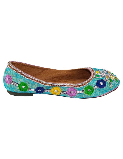 Women's espadrilles cyan with hippie chic embroidery and stones