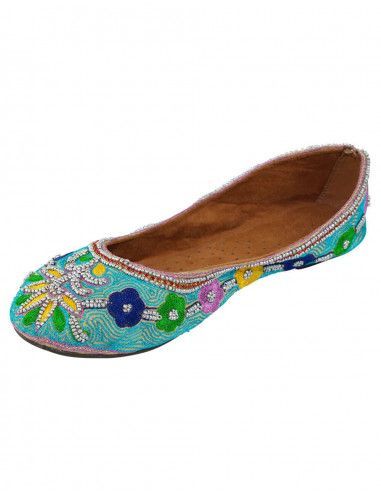 Chaussures femme ethniques bleu clair avec broderies et pierres