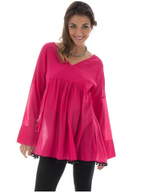 camicetta-donna-larga-con-pompon-larghi