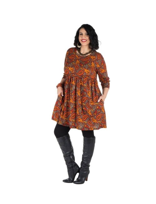 kurzes Kleid-plus-Größe-Paisley-grau-orange