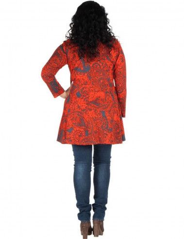 blusa-talla-grande-naranja-gris-estampado-etnico-atras