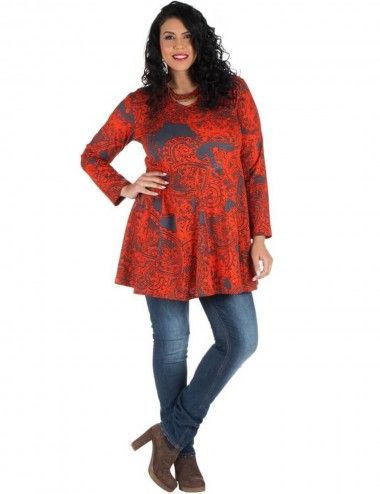 blusa plus size-orange-grey-étnico-out-print 2