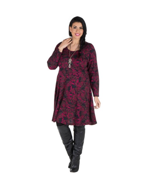 Vestido-talla-grande-Negro-Estampado-floral-Morado