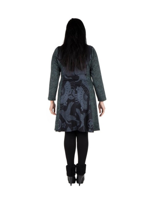 Vestido-talla-grande-Negro-Estampado-fenix-gris-atrás