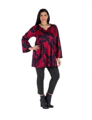 blusa-acampanada-talla-grande-estampada-roja-negro