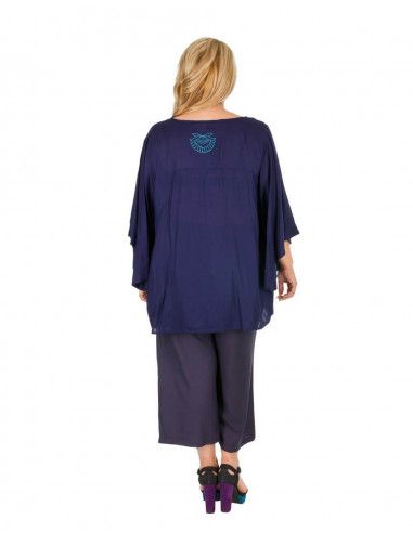 Bluse-plus-Größe-blau-Briderie-ethnisch