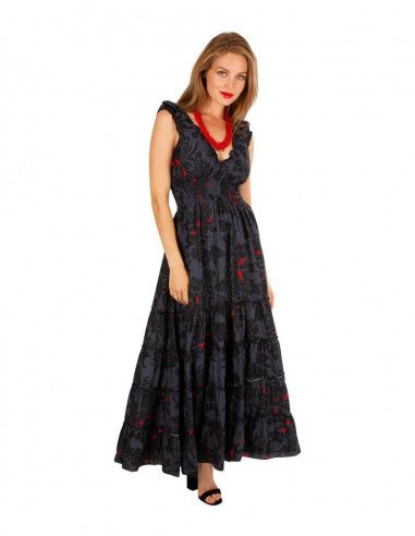 Lang ausgestelltes Kleid, ärmellos, mit Trägern, schwarz