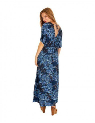 Kleid-lang-locker-druck-blau-kurzärmel-vintage 2