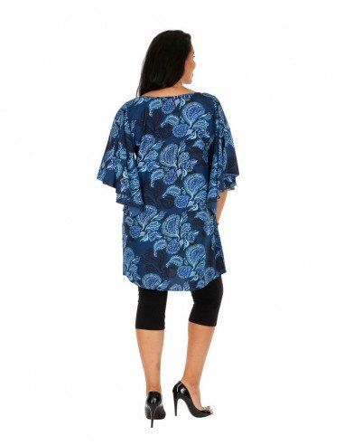 blusa-estampada-suelta-mangas-murciélago-Azul
